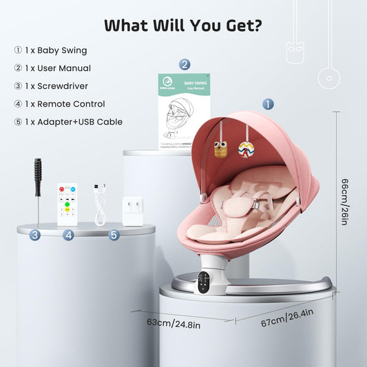 Aoykkii Electric Baby Bouncer Chair with Mobile App Control,Remote Control and IMD Touch Panel,Electric Baby Swing with 5 Swing Amplitudes 3-Stage Timer,Soft Padded Lamb Newborn Bouncer (Pink)