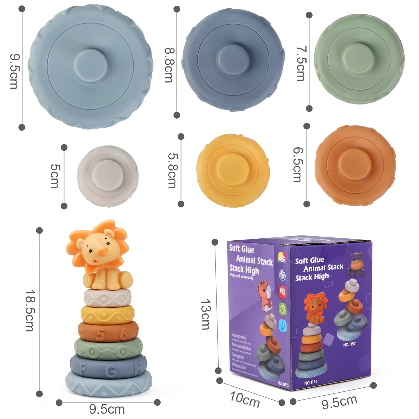 LEADSTAR Stacking Baby Toys Silicone, Lion Sensory Stacker Circles Teething Baby Toy 6 to 12 months, Early Development & Activity Toddler Toys, Silicone Soft Teething Toy, Stacking Toys-7PCS