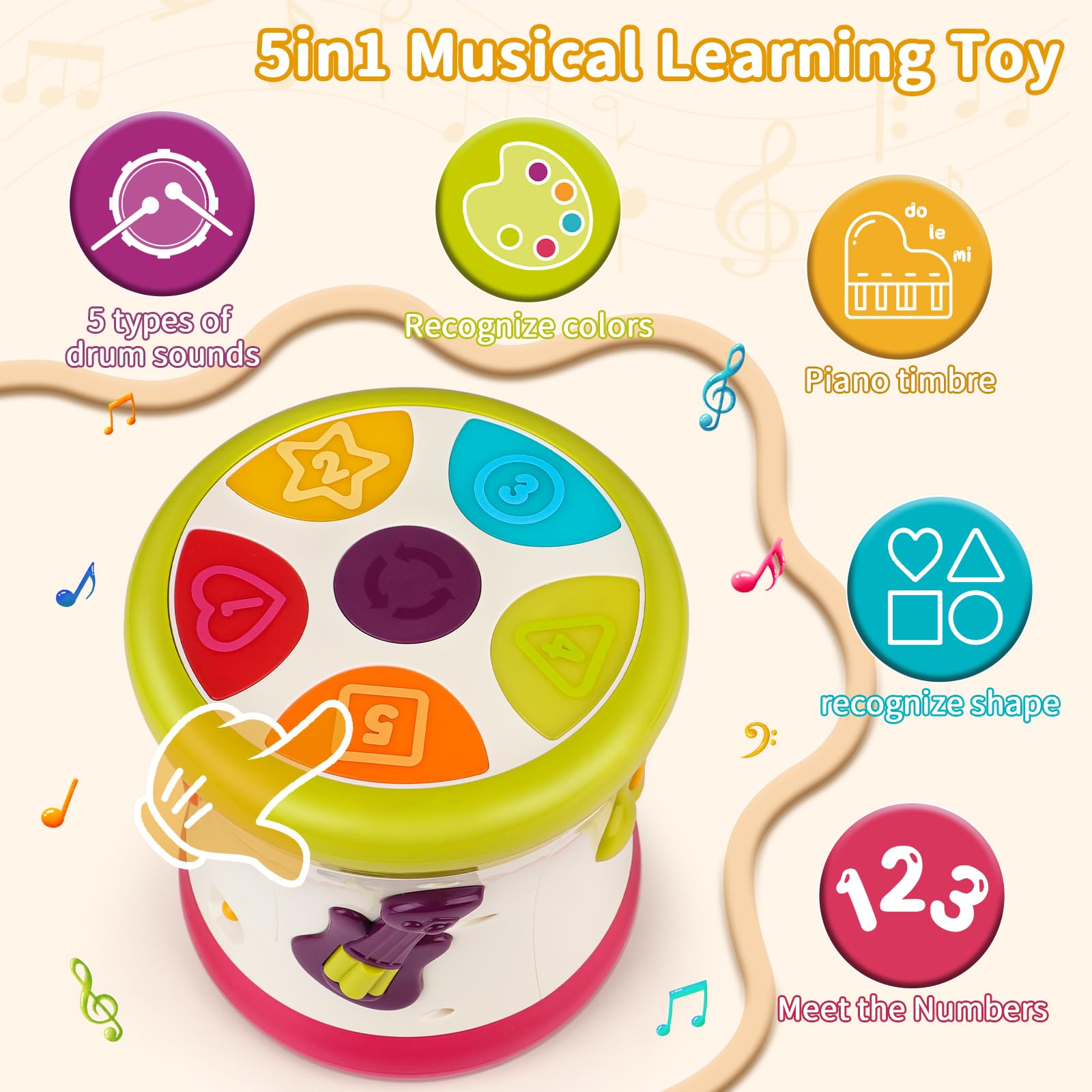 nicknack baby drum kit for 1-year-olds, light-up sensory learning toy for crawling infants and toddlers 12-18 months.