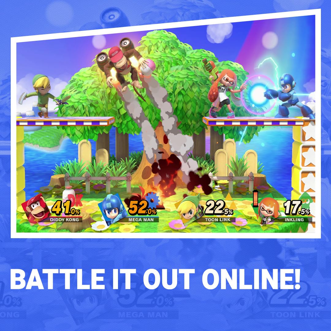 Nintendo Super Smash Bros. Ultimate game box art for Nintendo Switch, featuring colorful characters and dynamic action scene.