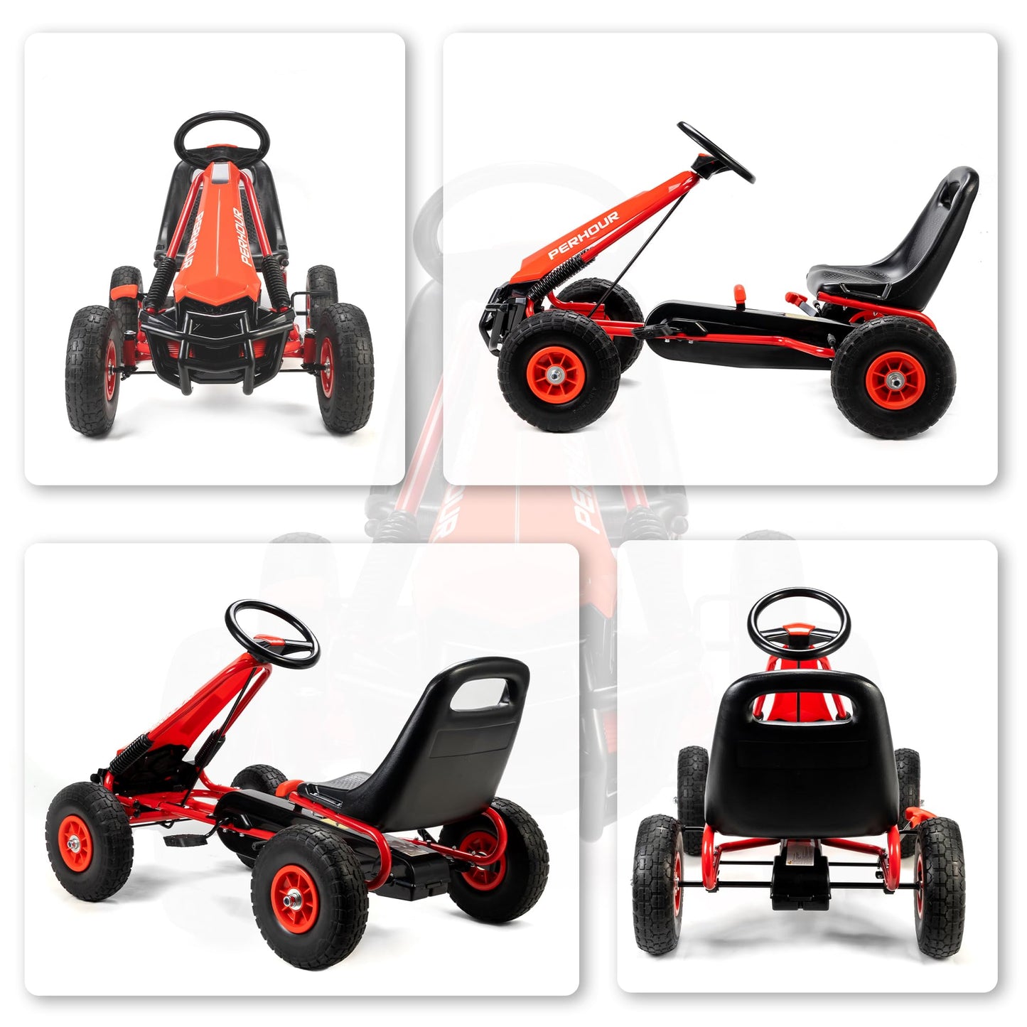 AIYAPLAY Kids Pedal Go Kart, Children Ride on Racer with Adjustable Seat, EVA Tyres, Manual Clutch, Brake, Go Cart for Kids 3-8 Years, Red