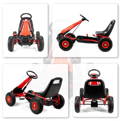 AIYAPLAY Kids Pedal Go Kart, Children Ride on Racer with Adjustable Seat, EVA Tyres, Manual Clutch, Brake, Go Cart for Kids 3-8 Years, Red