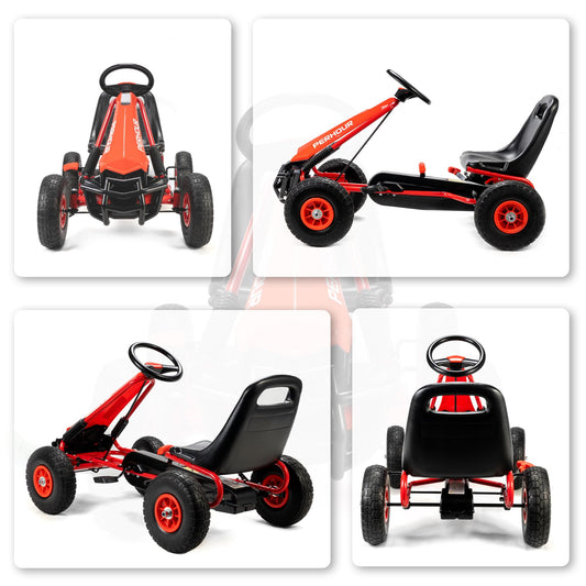 AIYAPLAY Kids Pedal Go Kart, Children Ride on Racer with Adjustable Seat, EVA Tyres, Manual Clutch, Brake, Go Cart for Kids 3-8 Years, Red