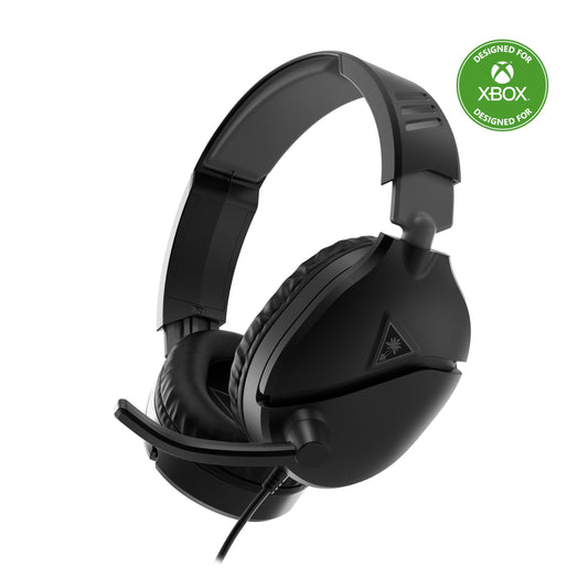 Black Turtle Beach Recon 70 wired gaming headset for Xbox, featuring adjustable headband and in-ear controls for Xbox Series X/S and One