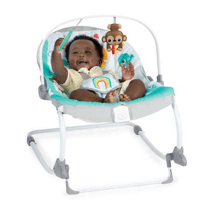 Bright Starts Wild Vibes infant to toddler rocker with vibrations, unisex design, suitable for newborns and young children.