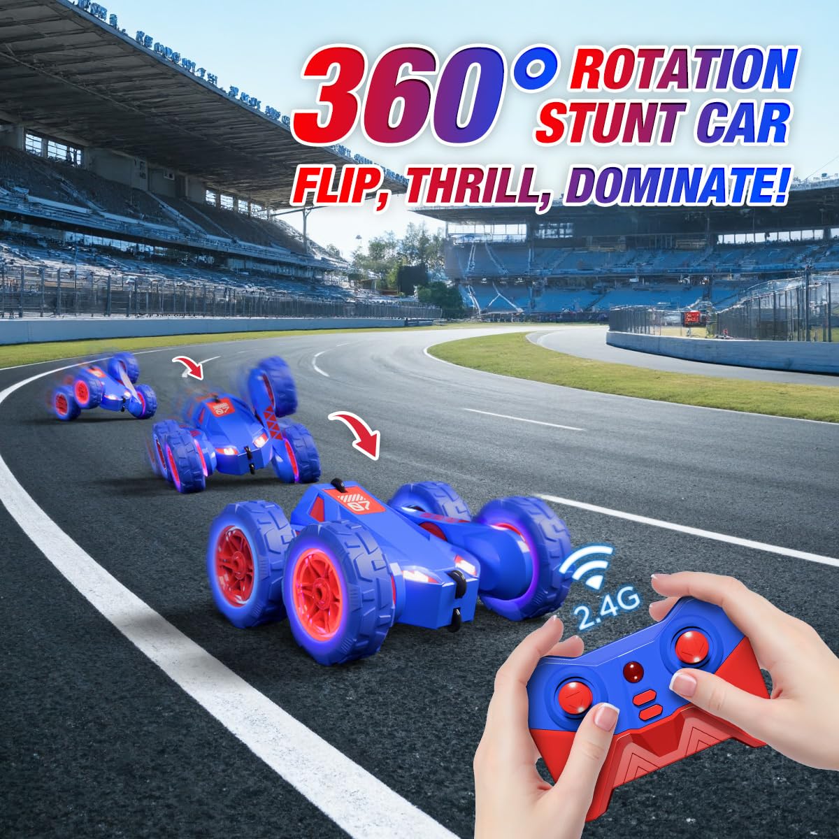 Dual Direct Charging Remote Control Cars with LED Light,High Speed 2.4Ghz 4WD Rc Stunt Car,Indoor and Outdoor 360° Rotates 180°Flips Electric Vehicle Toys Gifts for 3-12 Year Old Boys Girls Kids