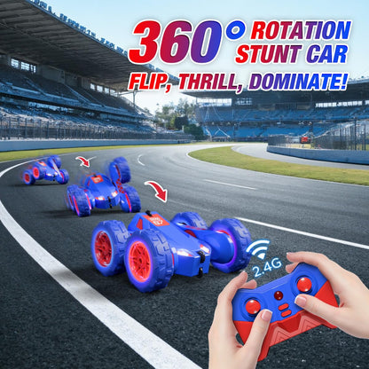 Dual Direct Charging Remote Control Cars with LED Light,High Speed 2.4Ghz 4WD Rc Stunt Car,Indoor and Outdoor 360° Rotates 180°Flips Electric Vehicle Toys Gifts for 3-12 Year Old Boys Girls Kids