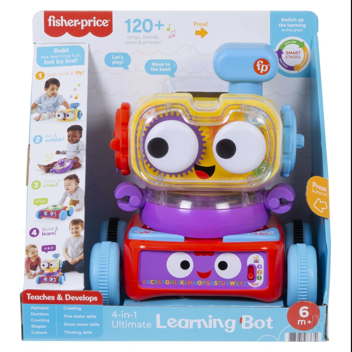 Fisher-Price 4-in-1 Ultimate Learning Bot, electronic activity toy with lights, music and educational content for infants and kids 6 months and up, HBB04