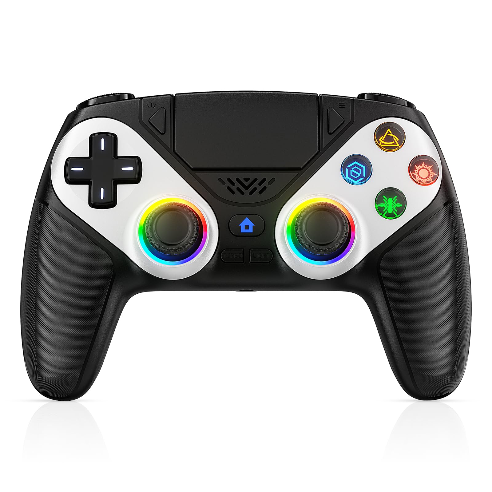 Dinosoo RGB wireless PS5 controller with back paddles, 6-axis motion, turbo, dual vibration, and 3.5mm audio jack for slim console or PC