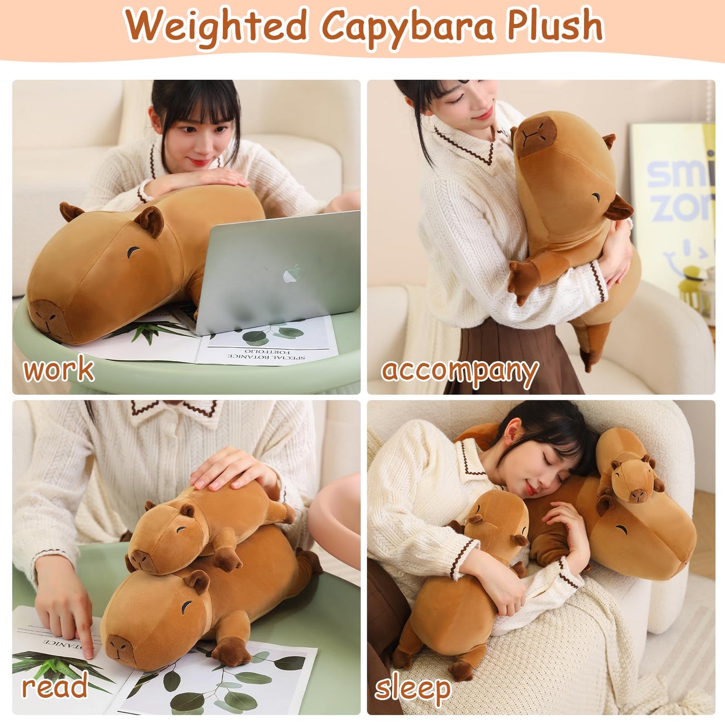 SQEQE Weighted Capybara Plush, Anxiety Relief Stuffed Animal, Soft Capybara Pillow Toy Gift for Kids & Adults, 25CM