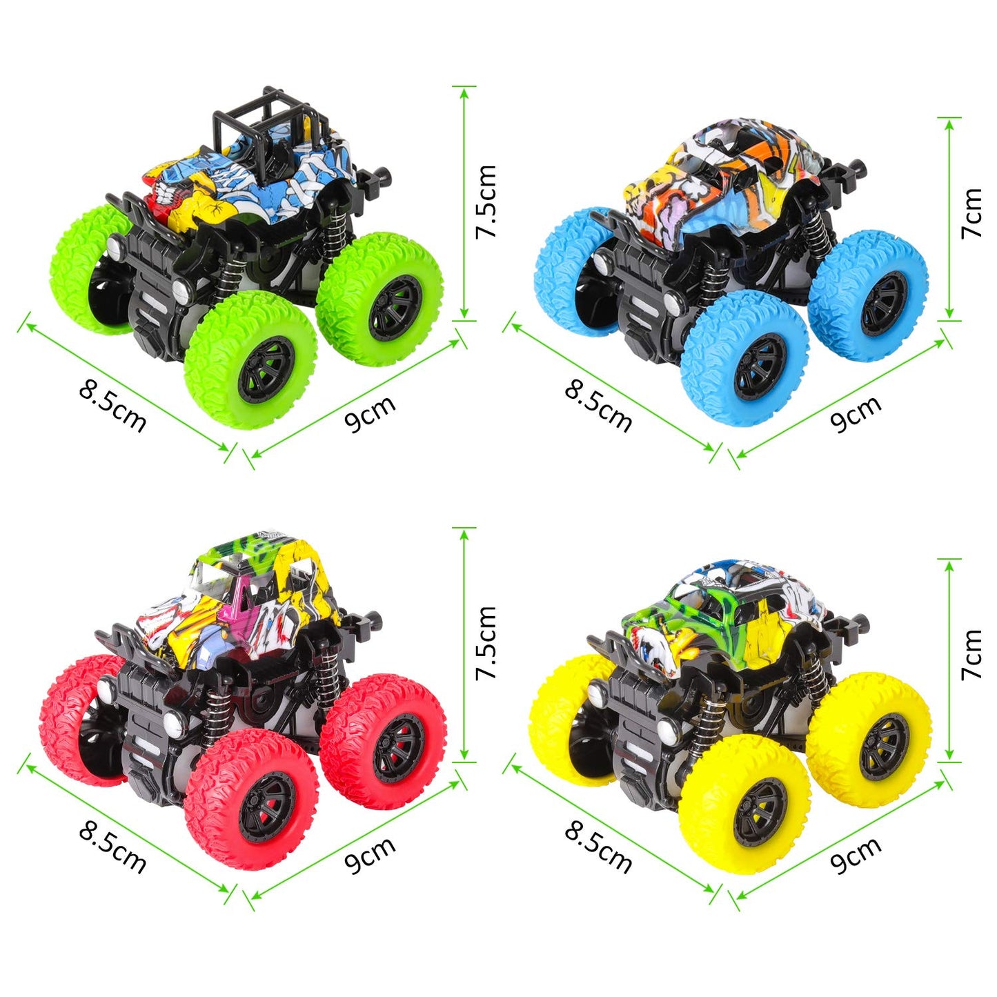 m zimoon Monster Truck, 4pcs Inertia Toy Cars 360° Rotation Friction Powered Off-road Vehicles Pull back car Christmas Birthday Gifts for 3/4/5/6 Years Old Toddlers Boys Girls