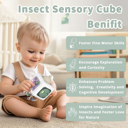 lerrbo Montessori Educational Insect Busy Cube Toys for 1+ Year Old Boys Girls, Airplane Travel Sensory Toys for Toddlers 1-3, 1st Birthday Gifts 6 12 Months