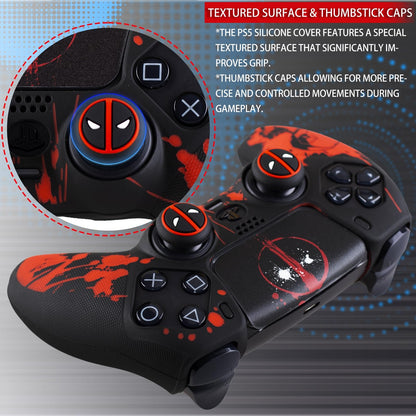 9CDeer non-slip silicone cover for PS5 controller with thumbstick caps and sticker, providing grip and protection during gameplay.