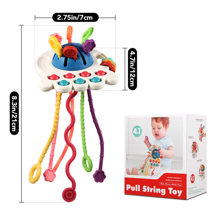 Hooku Montessori Toys for 2 Year Old, Sensory Toys for Babies, Food Grade Silicone Pull String Activity Toy, Fine Motor Skill Toy for Toddlers, Baby Travel Toy, Baby Girl Boy Gifts