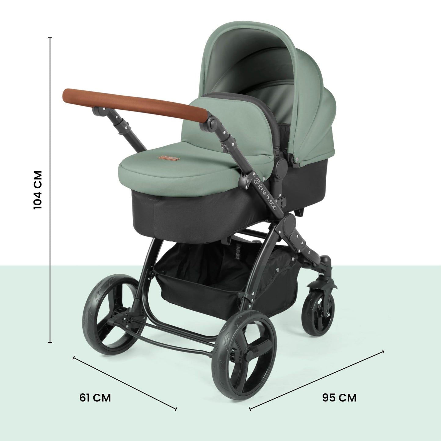 Ickle Bubba Stomp Urban 3-in-1 Travel System & Astral Car Seat – Birth to 22kgs (Approx. 4 Years), Lightweight City Pram, Carrycot & Seat Unit, Compact Fold, UPF 50+ Hood & Accessories (Sage Green)