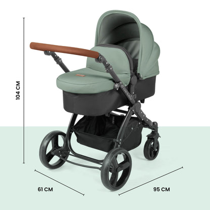 Ickle Bubba Stomp Urban 3-in-1 Travel System & Astral Car Seat – Birth to 22kgs (Approx. 4 Years), Lightweight City Pram, Carrycot & Seat Unit, Compact Fold, UPF 50+ Hood & Accessories (Sage Green)