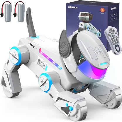 SIMREX Robot Dog Toys for Kids, Interactive Smart Robotic Dog with Touch Sensor, Bluetooth Remote Control, Dancing Tricks, LED Eyes, Birthday Gift for Boys and Girls(Grey)