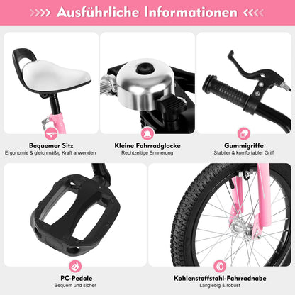 Fetcoi 16 Inch Children's Bicycle with Non-Slip Stabilisers for Boys and Girls from 4-8 Years Removable Stabilisers for Children's Bikes (Pink)