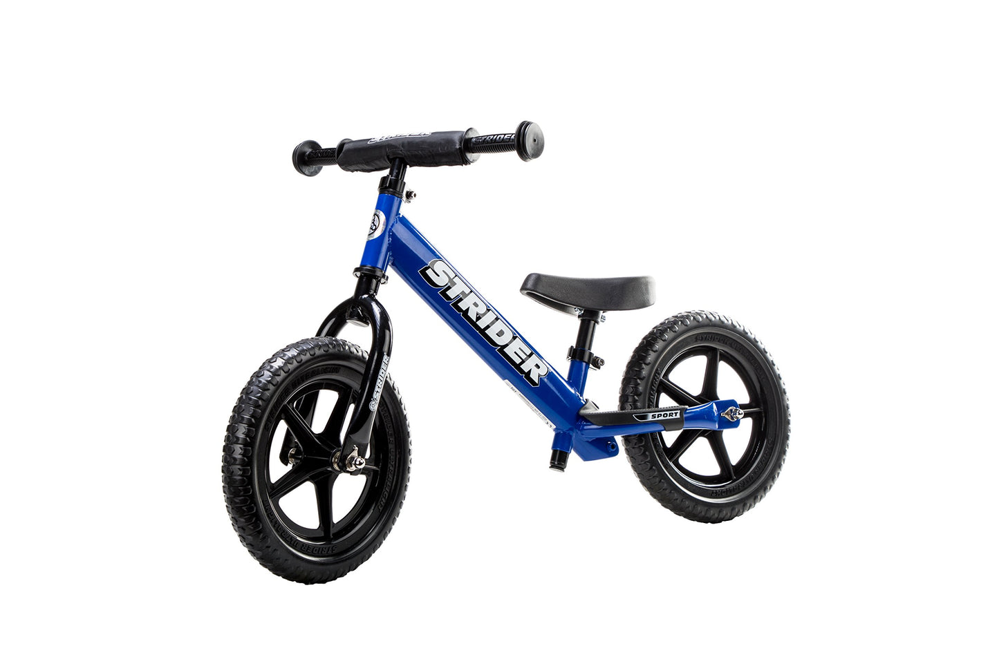 Strider 12” Sport Bike, Blue - No Pedal Balance Bicycle for Kids 18 Months to 5 Years - Includes Safety Pad, Padded Seat, Mini Grips & Flat-Free Tires - Tool-Free Assembly & Adjustments