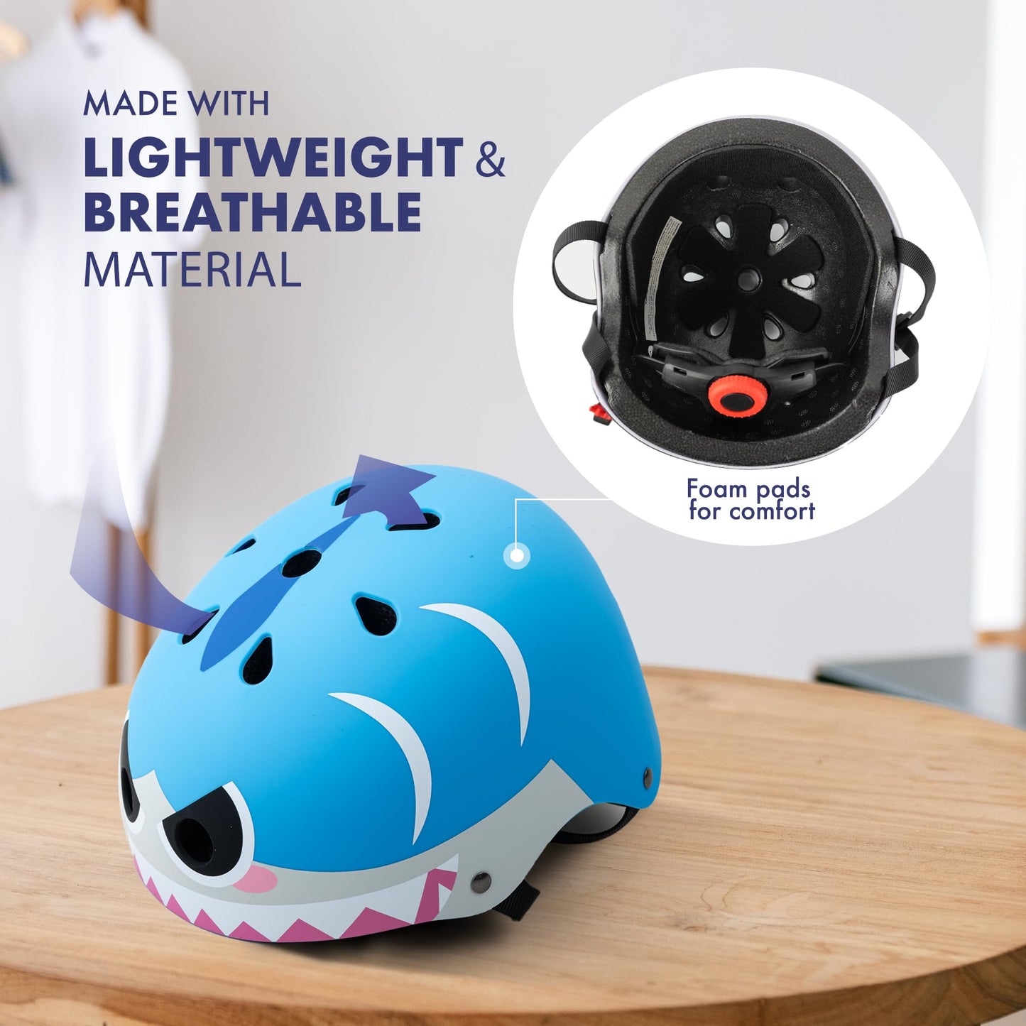 KAYMAN Kids Bike Helmet age 3 to 12, Adjustable Safety Gear for Boys and Girls, Suited to Scooter, Cycling, Skateboard & Roller Skating - Protection for Boys & Girls (Shark)