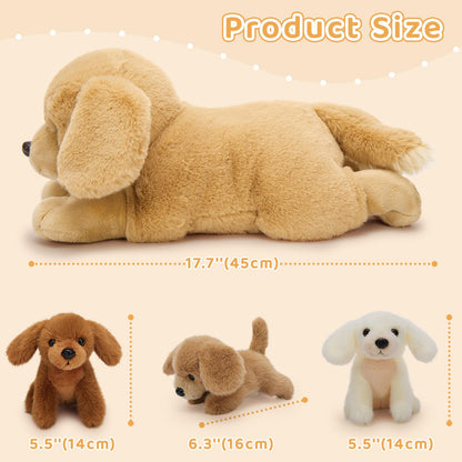 MorisMos Big Golden Retriever Teddy Soft Toy, 45cm Mom with 3 Cuddly Baby Inside, Giant Fluffly Dog Plush Toy Realistic Kawaii Gift for Kids Birthday Deco