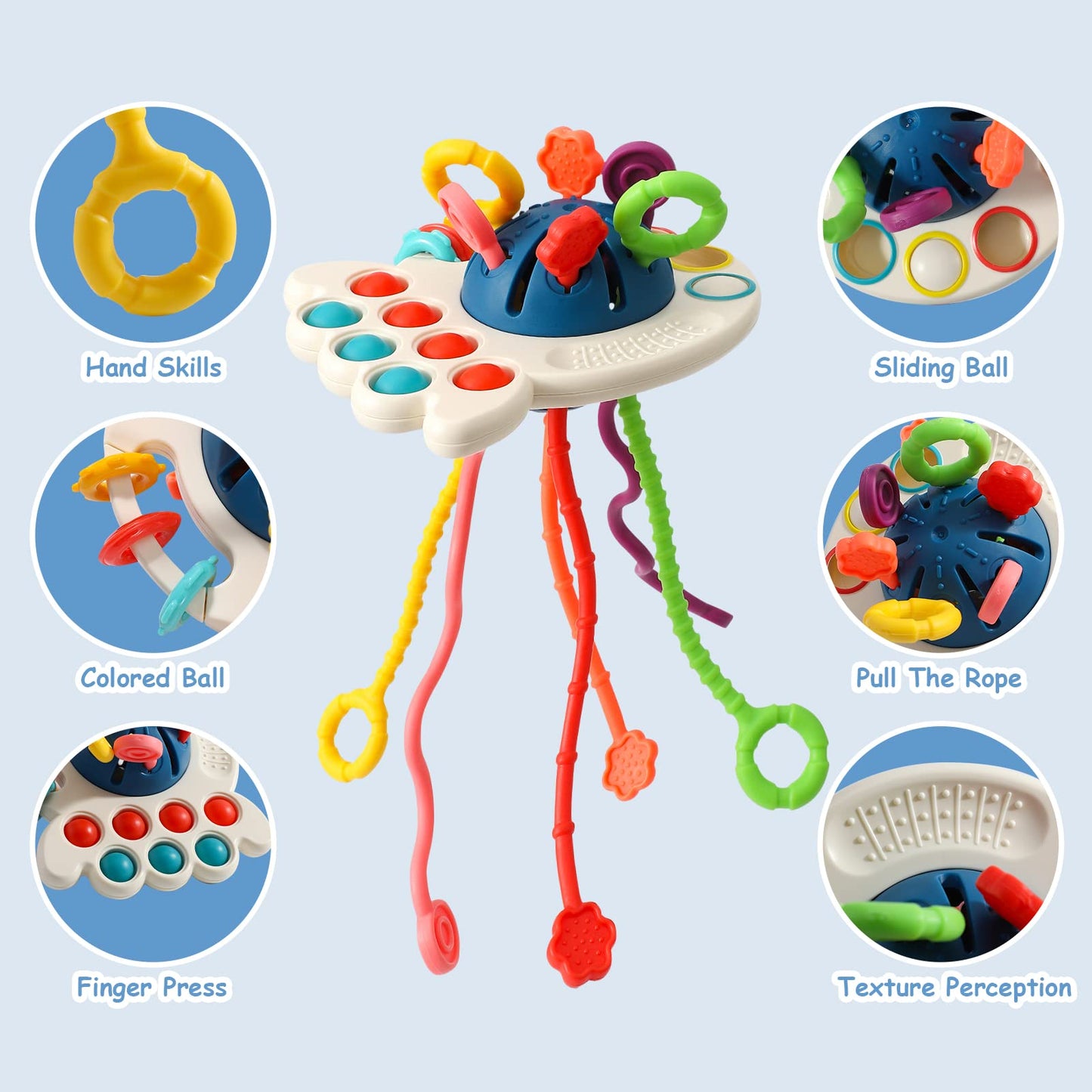 Tbotfip Montessori Toys, Silicone Pull String Activity Toy, Sensory Toys for Toddlers, Travel Toys for Babies, Early Development Baby Toys Fine Motor Skills Toys for 18+ Months
