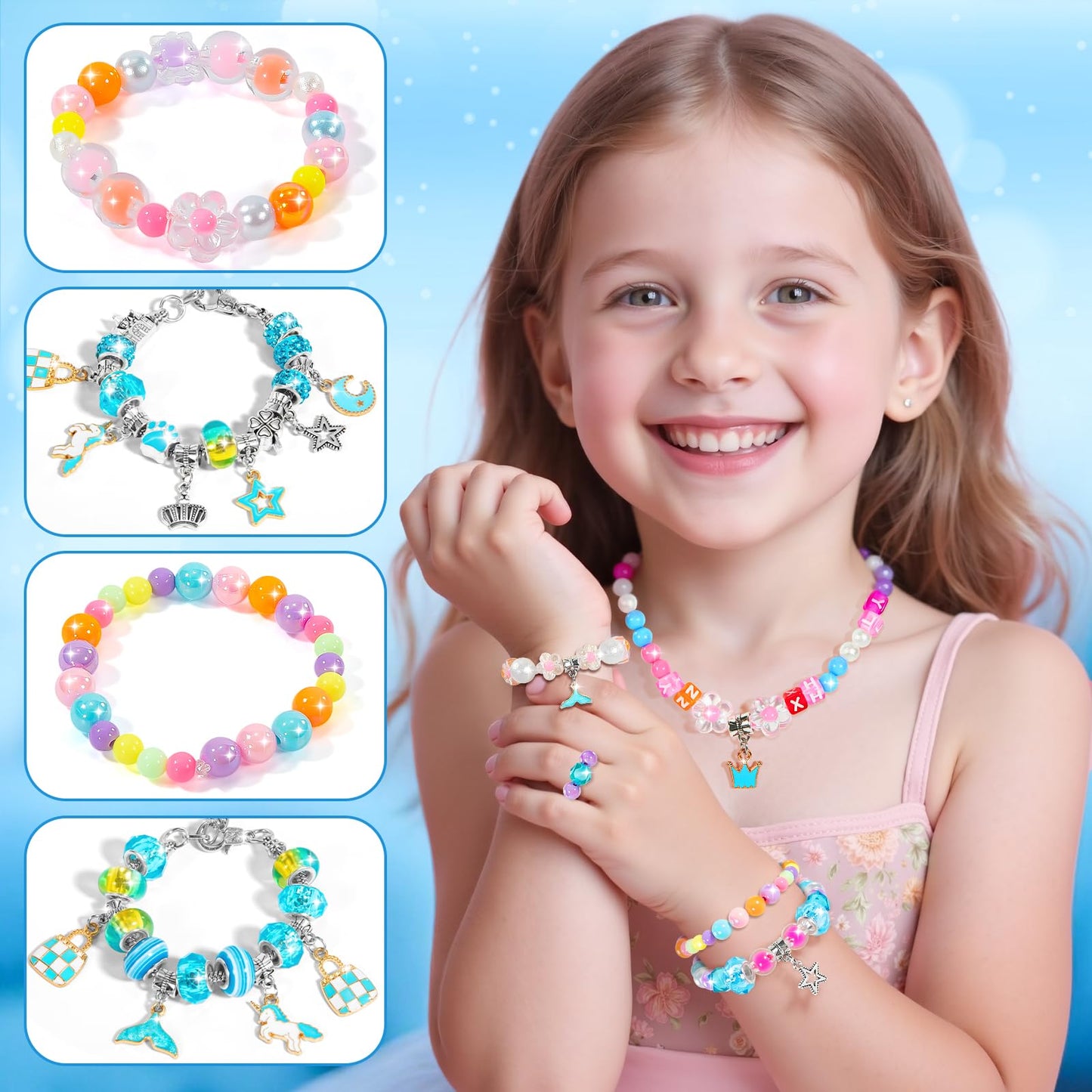 BLmukce winter wonderland charm bracelet making kit for girls with beads, charms, and necklace supplies, suitable for ages 8-12.