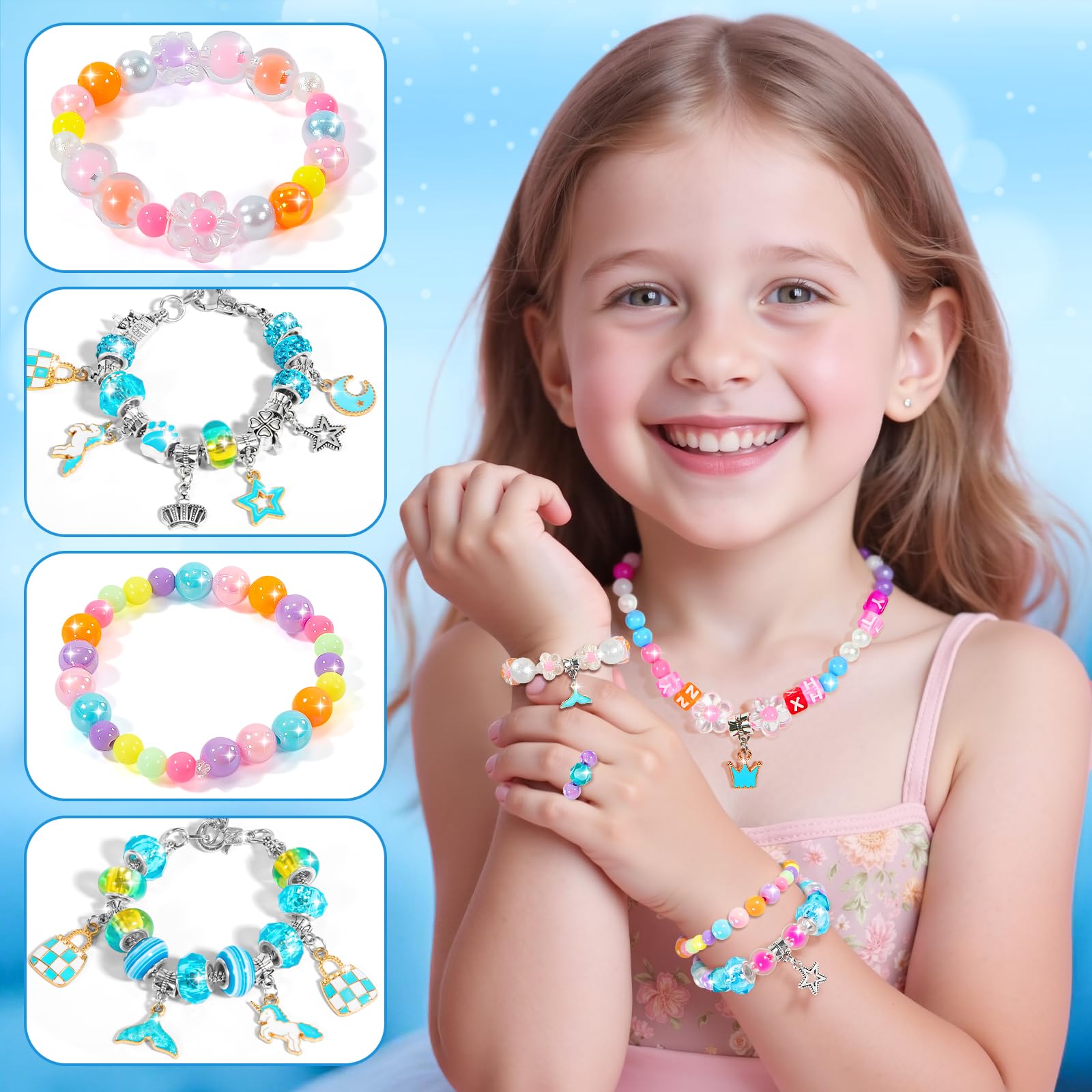 BLmukce winter wonderland charm bracelet making kit for girls with beads, charms, and necklace supplies, suitable for ages 8-12.