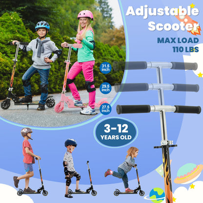 TENBOOM Scooter for Kids Ages 4-7, 2 Wheels Light Up Gift Scooters for Girls Boys Ages 6-12, Easy Folding Kids Scooter with 3 Levels Adjustable Handlebar and Rear Brake