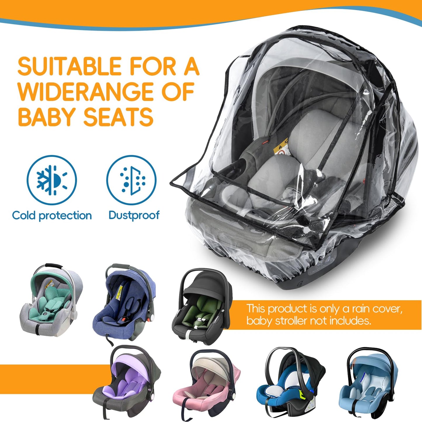 Bemece Universal Car Seat Rain Cover, Baby Car Seat Rain Cover with Side Ventilation and Quick-Access Large Window, Easy Carry for Multi-Brand Car Seats