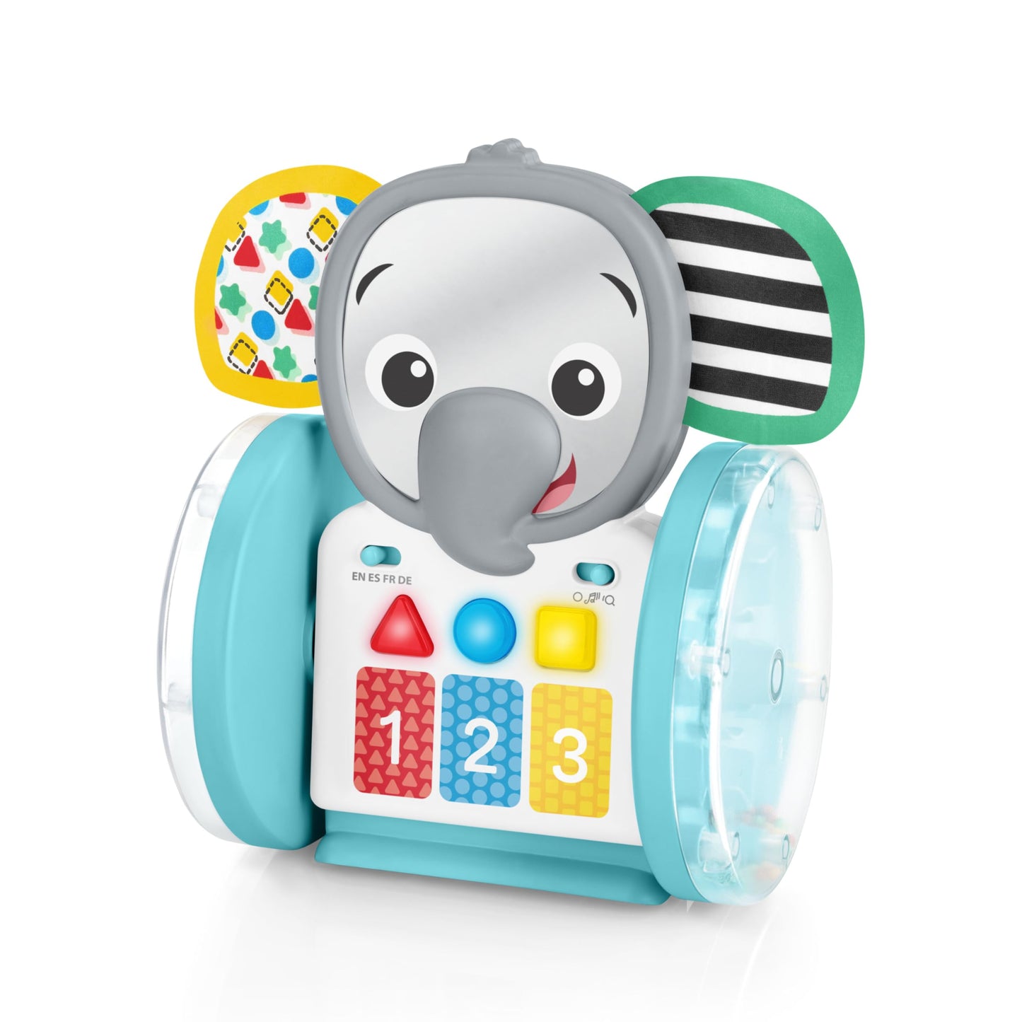 Baby Einstein Chase & Tap Earl crawling baby toy with mirror and music, designed for infants 6 months and up.