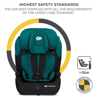 Kinderkraft Car Seat Comfort UP, I-Size Booster Child Seat, with 5 Point Harness, Adjustable Headrest, for Toddlers, Infant, Group 1/2/3, 9-36 Kg, Up to 12 Years, Green