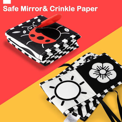URMYWO black and white sensory baby toys, soft book for tummy time, designed for brain development in infants 0-6 months.