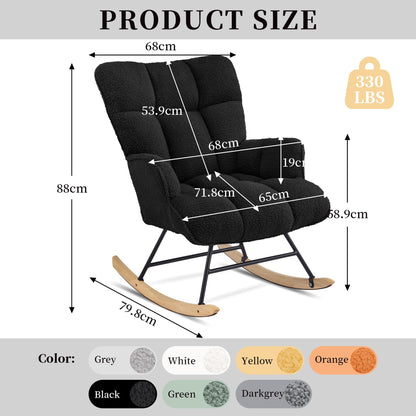 Aunekiv Rocking Chair for Nursery, Teddy Upholstered Glider Nursing Chair for Adults, Comfy Rocking Armchair Indoor for Living Room Bedroom, Black