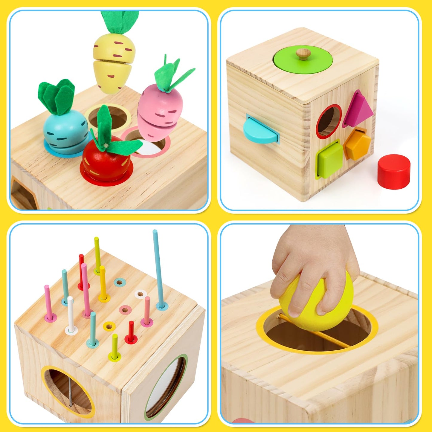 LZDMY Baby Wooden Montessori Toys for 1 year old, Baby Sensory Toys 6 in 1 Activity Cube Balls Drop Carrots Cutting, Educational Sorting Toy for Toddlers Aged 1-3, Babies Birthday Gifts