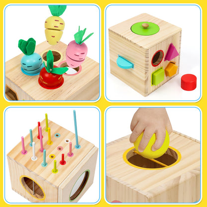 LZDMY Baby Wooden Montessori Toys for 1 year old, Baby Sensory Toys 6 in 1 Activity Cube Balls Drop Carrots Cutting, Educational Sorting Toy for Toddlers Aged 1-3, Babies Birthday Gifts