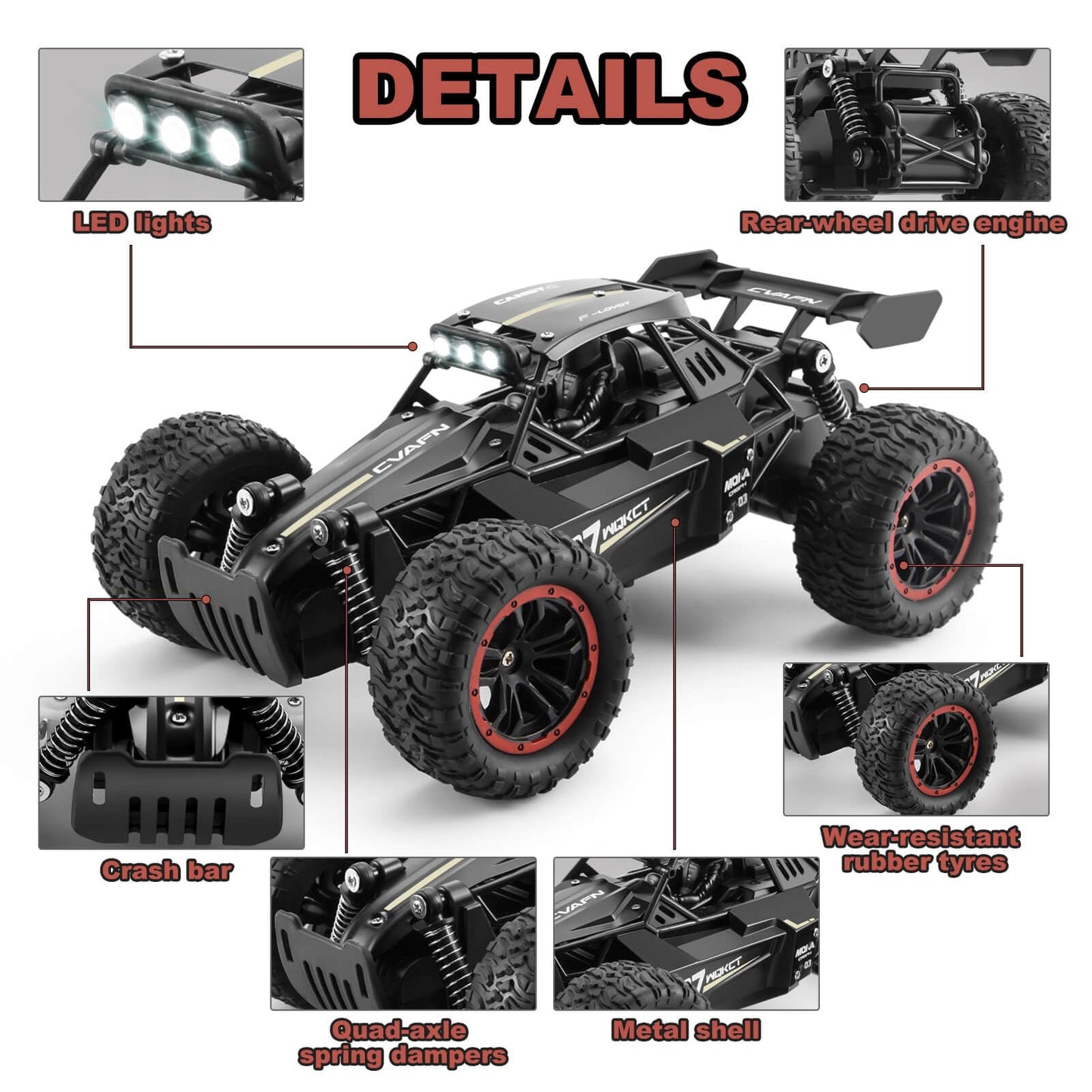 Jiakora Remote Control Cars, 2.4GHz High-Speed RC Car for Kids, 1:16 Scale 2WD Off-Road Monster Truck with 3 Batteries for 60min Playtime, Electric Remote Control Vehicle Toys for Age 3+ Boys & Girls