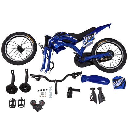 BSTSEL 16"/18"/20" Kids Bike Boys Motocross Bike Dazzling Motorcycle Bike Simulated Motorbike Sound Boys Bicycle Gift with Removable Stabilisers Wheels for Ages 4-12 Years Old (Blue, 16 inch Wheels)