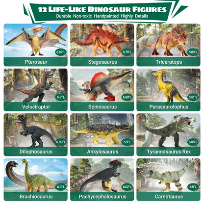 FRUSE Dinosaur Toys for Boys 3-5 with Interactive Sound Book,12 Pcs Dinosaurs Figures,Dinosaur Book with Sound,Toddler Dinosaur Learning Toys,Dino Present for Boys and Girls Age 3 4 5 6 7 8