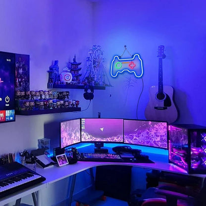 MEDE Dimmable Game Neon Sign, Glass Gaming Neon Light Sign Powered by USB with Switch, Blue Led Light Sign for Bedroom Wall Decor Game Room Party Decoration