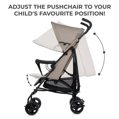 Kinderkraft TIK Lightweight Stroller, Travel Buggy, Sports Stroller, Lightweight - 6.5 kg, Easy Folding and Transport, Ajustable Backrest, from 6 Months up to 17 kg, Beige