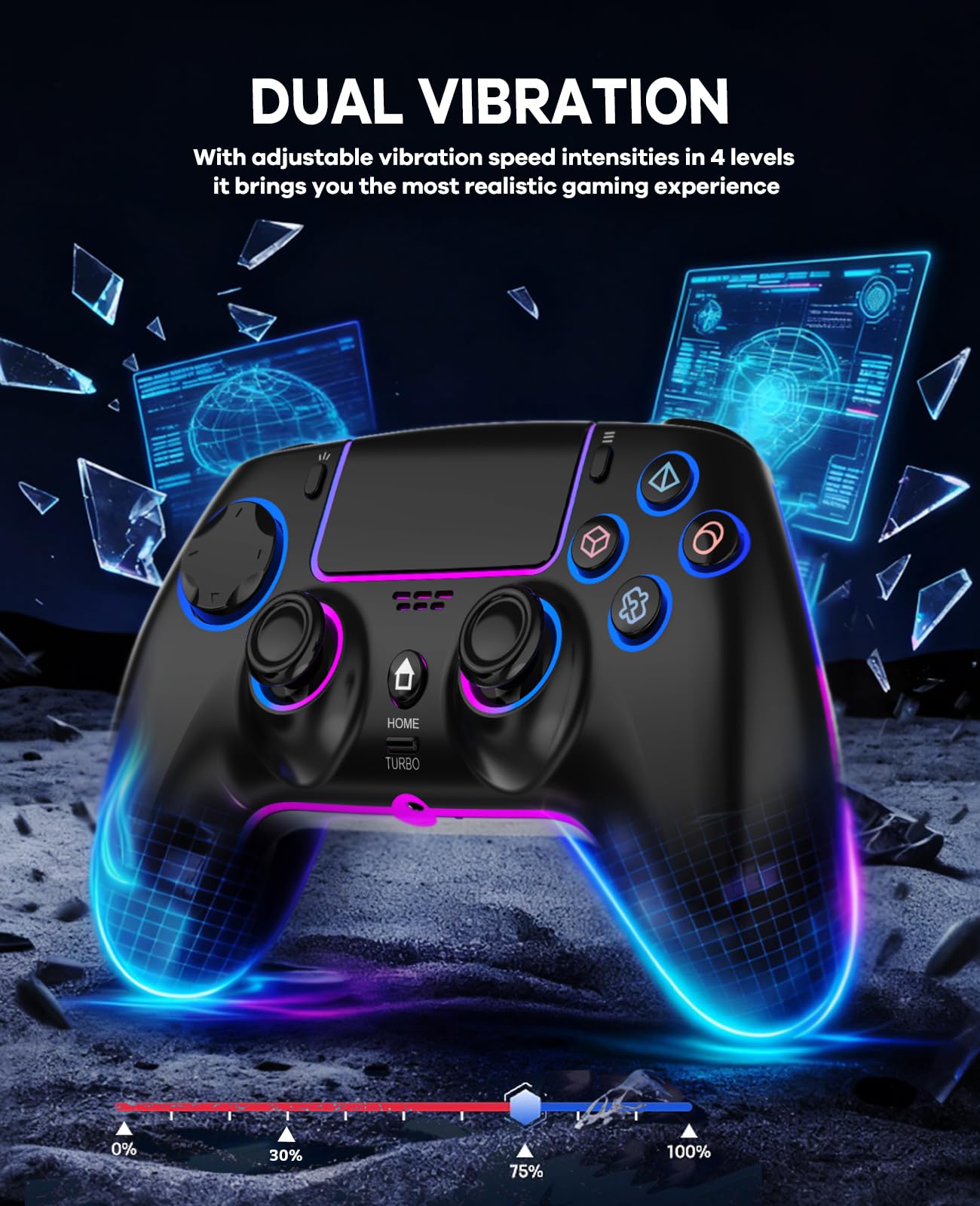 QIVORO Wireless Controller for PS-5/Pro/PC/Steam Deck/Mac/iOS/Android, Gamepad with Hall Effect Joystick, Dual Vibration, Turbo, Programmable Buttons (7 RGB Lighting, Touchpad, 1500mAh Battery)