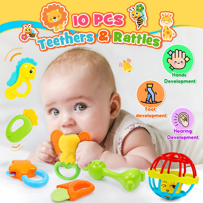 Wootoyz Baby Toys for 0 3 6 9 12 Months Rattle Toys with Storage Box,Newborn Toys for 0-12 Months Infant Toys Wrist Socks Set 0-6 Months Baby Teething Sensory Toys for Babies 6-18 Months Newborn Gift