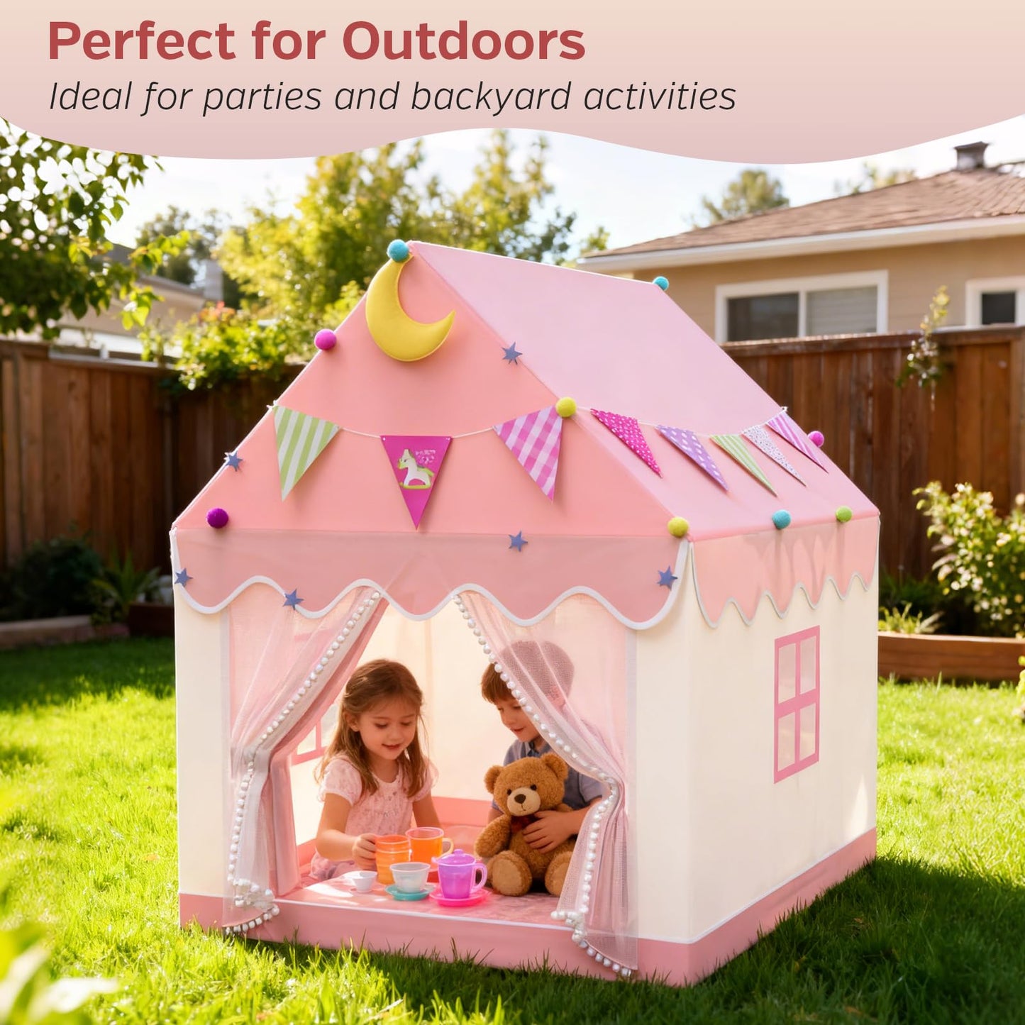 Kids Tent - 2 In 1 Kids Play Tent Children's Playhouse Indoor with Star Lights,Large Play Tent for House Outdoor Playground Children's Birthday Present