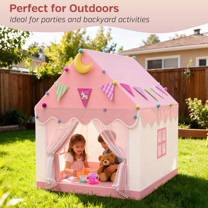 Kids Tent - 2 In 1 Kids Play Tent Children's Playhouse Indoor with Star Lights,Large Play Tent for House Outdoor Playground Children's Birthday Present