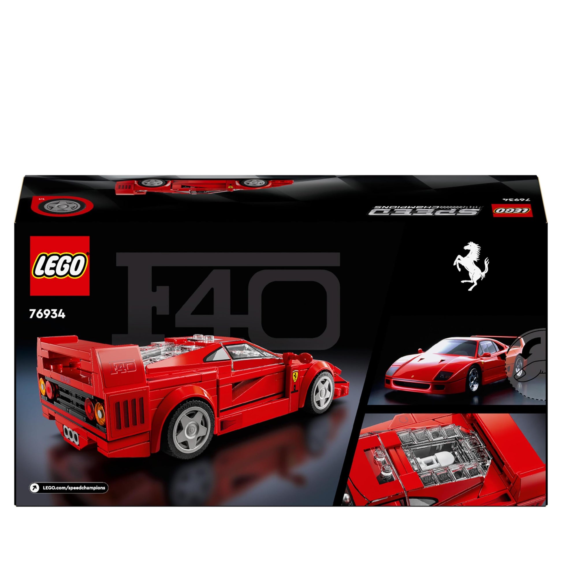 LEGO Speed Champions Ferrari F40 model car with driver minifigure, ideal for kids' bedroom decoration and play.