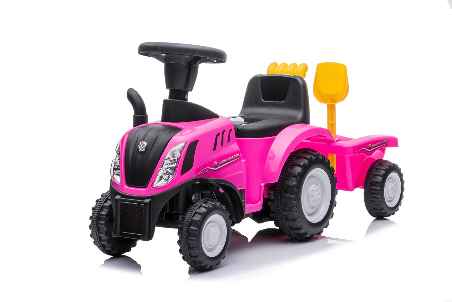 NINODOVAE Ride On Tractor, NEW HOLLAND Licensed car toy, Toddler Sliding Walker with Steering Wheel, horn music&lights for 12-36 months (Pink)
