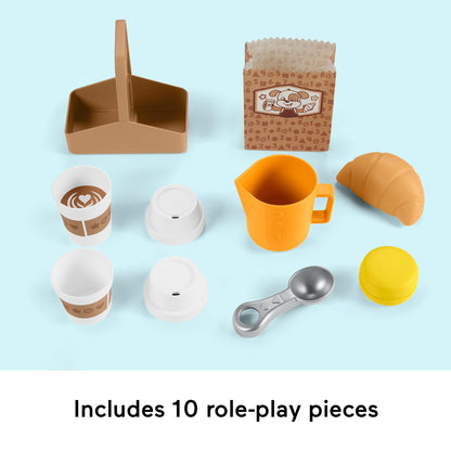 Fisher-Price Toddler Toy Learn & Serve Coffee Café Playset with Smart Stages & 10 Pieces for Ages 18+ Months, Multilanguage Version, HYR98