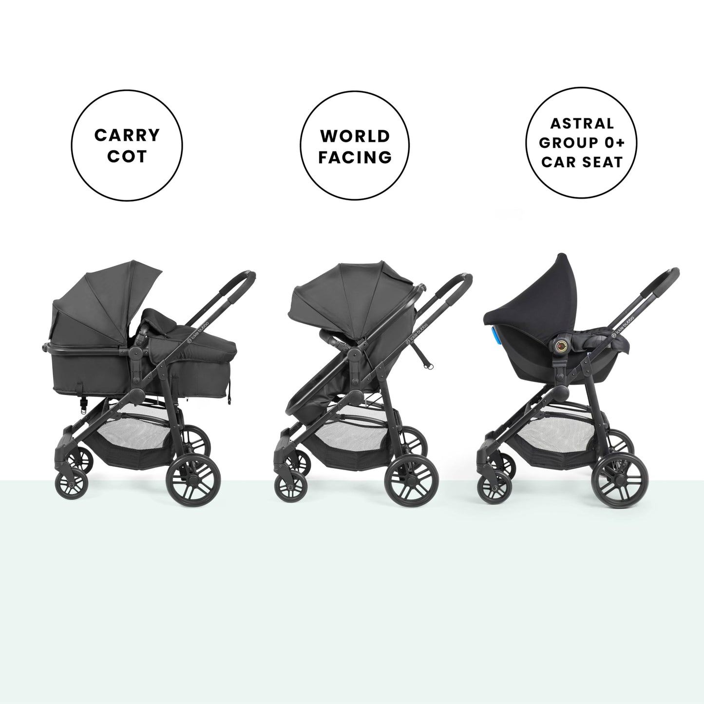 Ickle Bubba Star 3-in-1 Travel System with Astral Group 0+ Car Seat – Convertible Pram & Pushchair, Suitable from Birth to 15kg (Approx. 3 Years*), Spacious Basket & All-Terrain Wheels (Black)