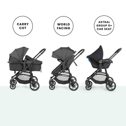 Ickle Bubba Star 3-in-1 Travel System with Astral Group 0+ Car Seat – Convertible Pram & Pushchair, Suitable from Birth to 15kg (Approx. 3 Years*), Spacious Basket & All-Terrain Wheels (Black)